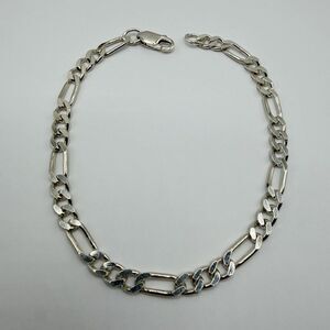925 Sterling Silver Figaro Link Chain Bracelet 8" 6.5g Lobster Clasp